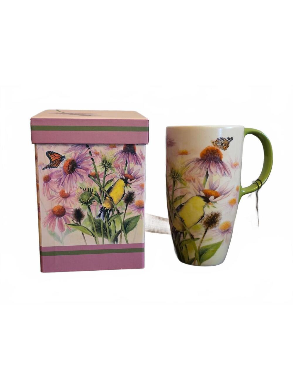 Cypress Home "My Favorite Mug" Bird Butterfly 19 oz Latte Mug & Gift Box Set NIB